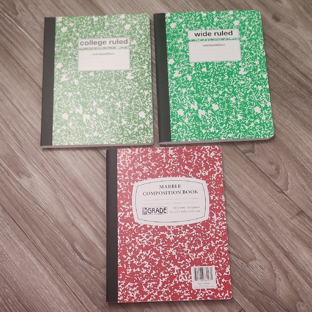 Set of 3 Classic Marble Composition Notebooks | Green & Red | Back to School